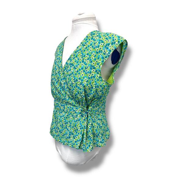 St. John’s Bay Women’s Cap Sleeve Wrap Front Blouse, Green Floral, size XL - Picture 5 of 11